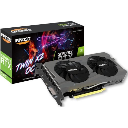 Відеокарта INNO3D GeForce RTX 3050 Twin X2 OC 8GB GDDR6 (128bit) (1792/14000) (HDMI, DisplayPort, DVI-D) (N30502-08D6X-1711VA41)