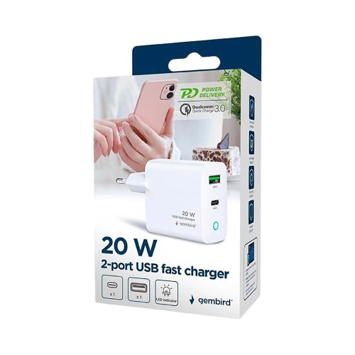 Мережевий зарядний пристрій Gembird TA-UC-PDQC20L-W-01