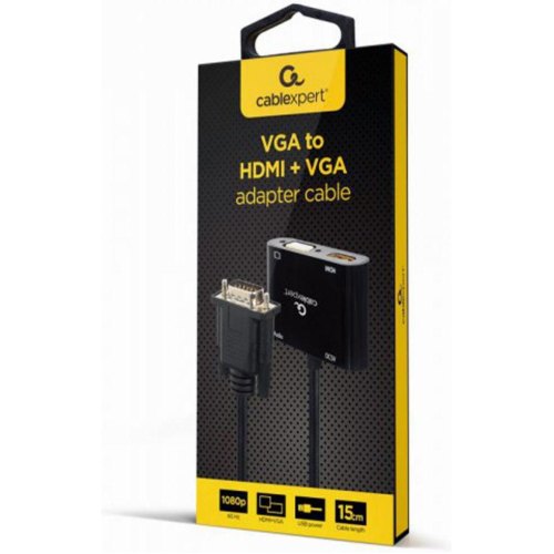 Адаптер-перехідник Cablexpert, VGA - HDMI, 0.15м , Black (A-VGA-HDMI-02)