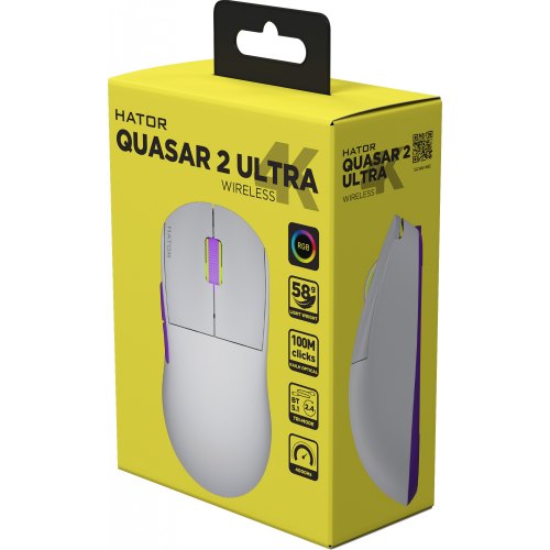 Ігрова миша, бездротова HATOR Quasar 2 Ultra 4K Wireless White/Lilac (HTM571WL)