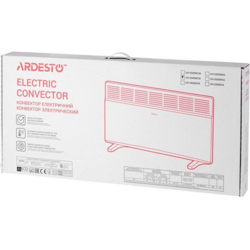 Конвектор електричний ARDESTO CH-2500MCW, 2500 Вт, 25 м2, закритий нагрів. елемент, IP24, мех. керування, білий