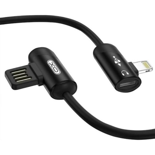 Кабель USB XO NB38 lightning 1m 2.4A with Audio adapter L-shape red