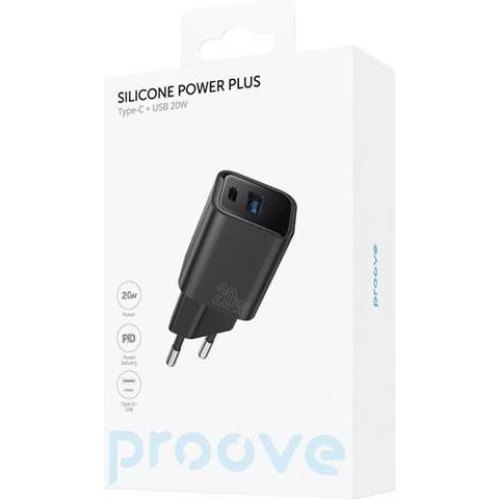 Мережевий зарядний пристрій Proove Silicone Power Plus 20W (Type-C + USB) (black)