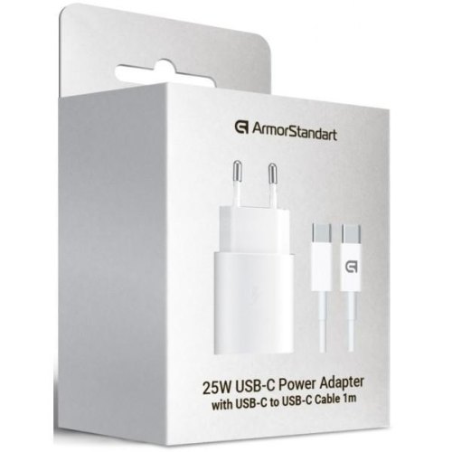 Мережевий зарядний пристрій ArmorStandart AR-TA800W USB-C 25W white + кабель USB-C to USB-C (ARM63804)