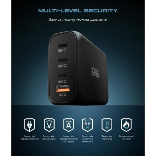 Мережевий зарядний пристрій ArmorStandart Resolute Power ARP-131 100W GaN Black (ARM70024)