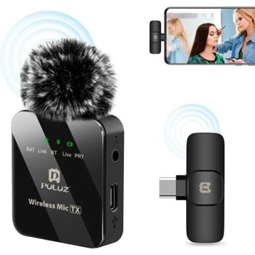 Бездротовий петличний мікрофон PULUZ для телефону, приймач Type-C (чорний)