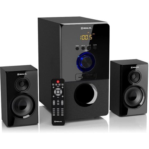 Акустична система 2.1 REAL-EL M-555, Black (55Вт, Bluetooth, FM-тюнер, USB/SD, ПДУ)