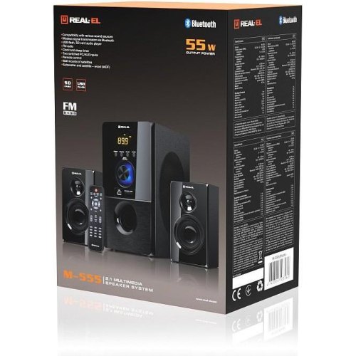 Акустична система 2.1 REAL-EL M-555, Black (55Вт, Bluetooth, FM-тюнер, USB/SD, ПДУ)