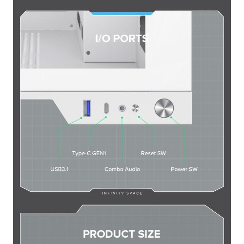 Корпус GAMEMAX Infinity Plus, без БЖ, ATX, білий (Infinity Plus WH)