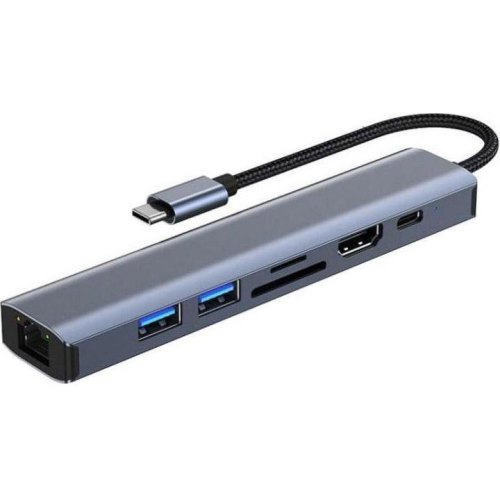 Адаптер Dynamode 7-в-1 USB-C to HDTV 4K/30Hz, 2хUSB3.0, RJ45, USB Type-C PD 100W Female, SD/MicroSD (BYL-2303)