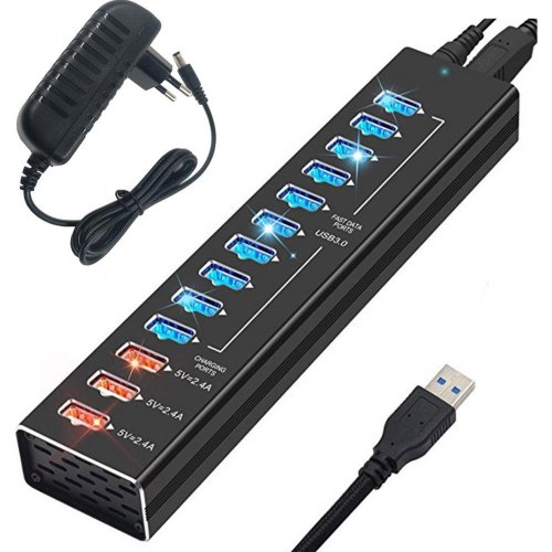 USB-хаб Dynamode, 13x USB 3.0, з БЖ, метал, чорний (DM-UH-P1013)