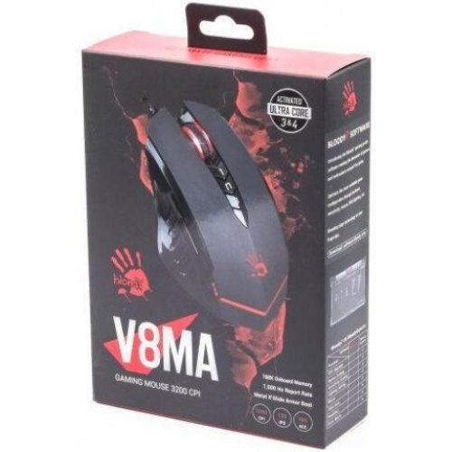 Миша ігрова, дротова A4Tech Bloody V8MA, USB, з підсвічуванням, чорна