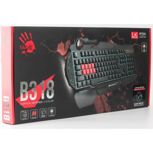 Клавіатура ігрова, дротова A4Tech Bloody B318 LK Black, USB, підсвічування клавіш, чорна