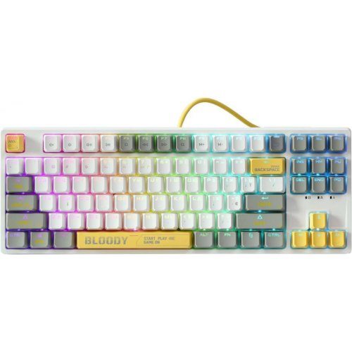 Клавіатура ігрова, дротова A4Tech Bloody S87 (Energy White), USB, механічна, червоні світчі, RGB підсвічування клавіш, біла