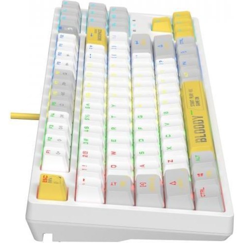 Клавіатура ігрова, дротова A4Tech Bloody S87 (Energy White), USB, механічна, червоні світчі, RGB підсвічування клавіш, біла