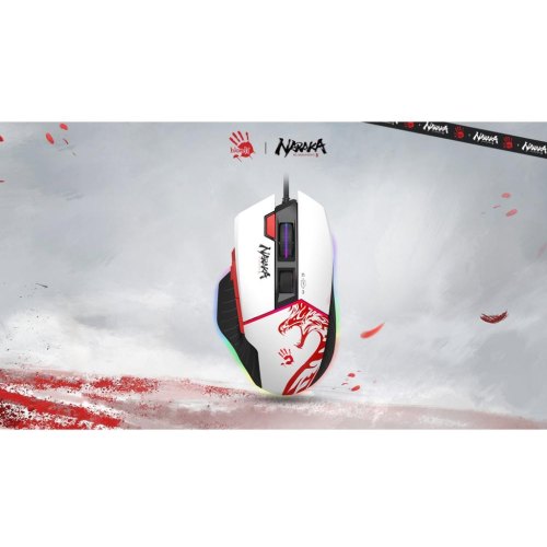 Миша ігрова, дротова A4Tech W95 Max Bloody, активоване ПЗ, біла/чорна