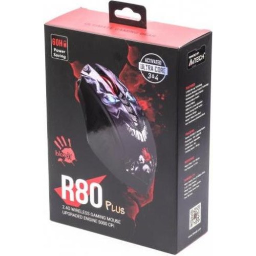 Миша ігрова, бездротова A4Tech Bloody R80 Plus, чорна з малюнком