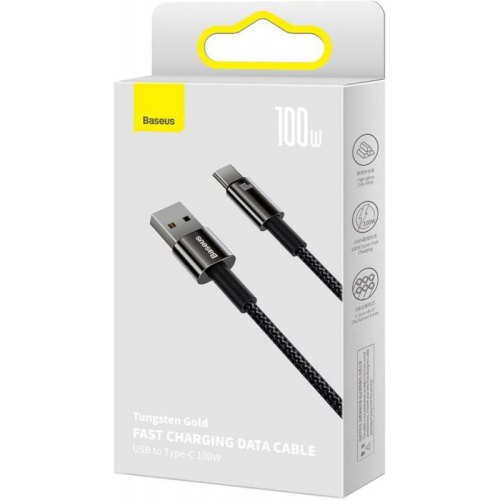 Кабель USB Type-С Baseus Tungsten Gold Fast Charging Data Cable USB to Type-C 100W 1m Black (CAWJ000001)