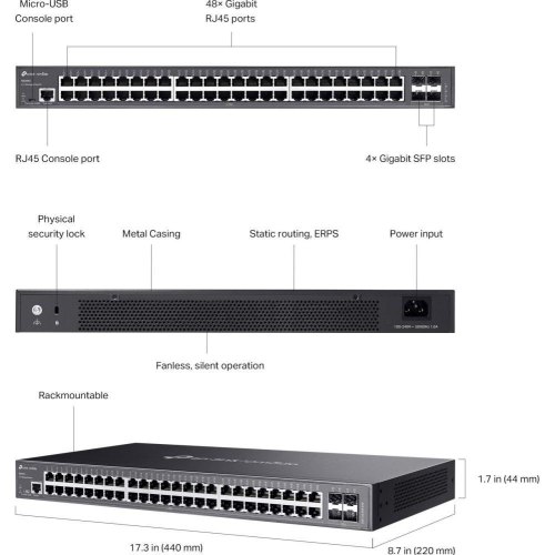Комутатор TP-LINK SG3452, 48PORT 1000M, SFP
