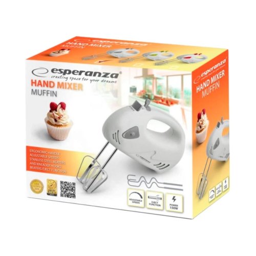 Міксер ручний Esperanza EKM007WE 150Вт, білий/сірий