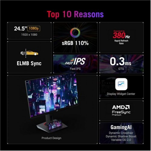 Монітор ігровий Asus XG259QNS 24.5 IPS, 1920x1080, 380Гц (90LM09M0-B01370)