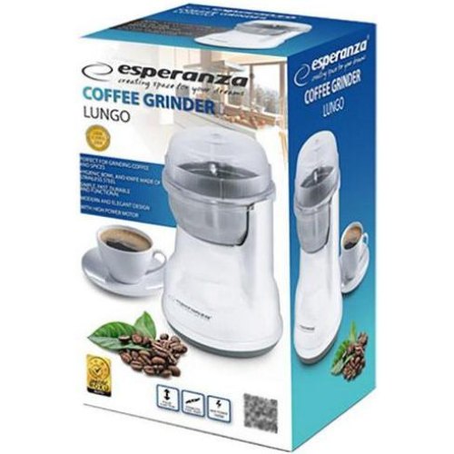 Кавомолка Esperanza Coffee Grinder Lungo 160W, нержавіюча сталь, біла (EKC002W)