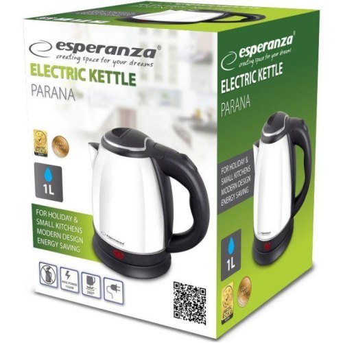 Електрочайник Esperanza, 1л, 1350W, нержавіюча сталь, білий (EKK128W)