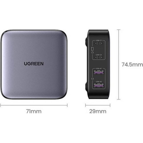 Зарядний пристрій Ugreen CD327, 4x USB (2x USB Type-C/2x USB Type-A) 65W, Gan (90747)