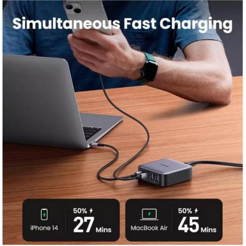 Зарядний пристрій Ugreen CD327, 4x USB (2x USB Type-C/2x USB Type-A) 65W, Gan (90747)
