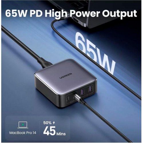 Зарядний пристрій Ugreen CD327, 4x USB (2x USB Type-C/2x USB Type-A) 65W, Gan (90747)
