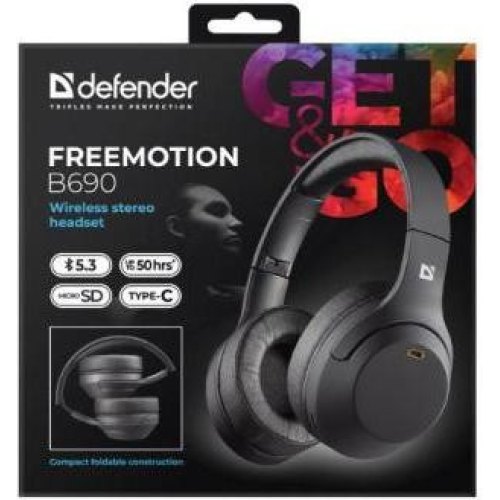 Навушники бездротові з мікрофоном Defender FreeMotion B690 Bluetooth, чорні (63690)