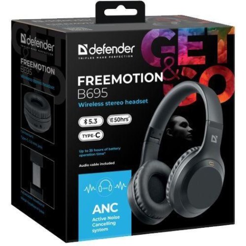 Навушники бездротові з мікрофоном Defender FreeMotion B695 Bluetooth, ANC, чорні  (63695)