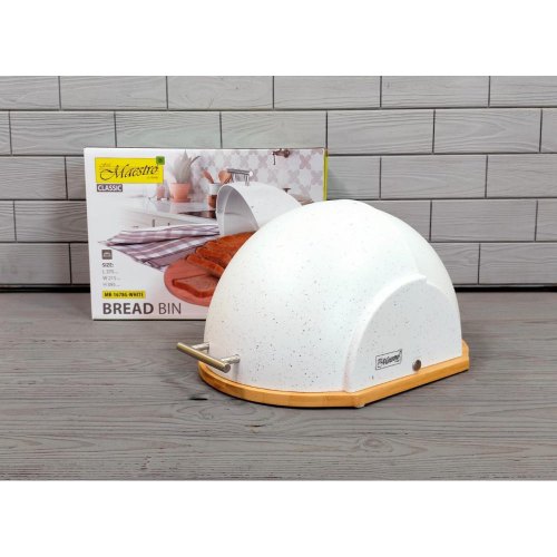 Хлібниця Maestro MR-1678G-White, дерев'яна основа, біла