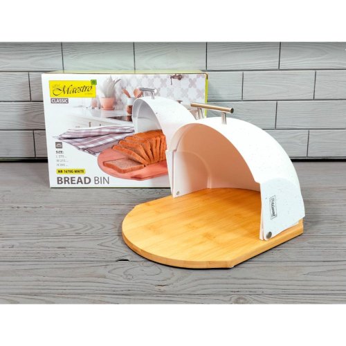 Хлібниця Maestro MR-1678G-White, дерев'яна основа, біла