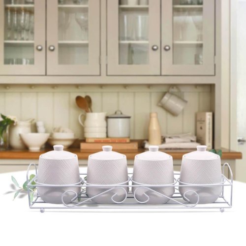 Набір ємностей для спецій Maestro MR-20002-04CS White, 5 предметів по 200мл, кераміка