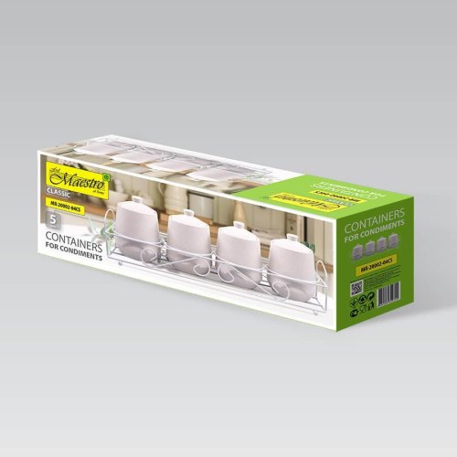 Набір ємностей для спецій Maestro MR-20002-04CS White, 5 предметів по 200мл, кераміка