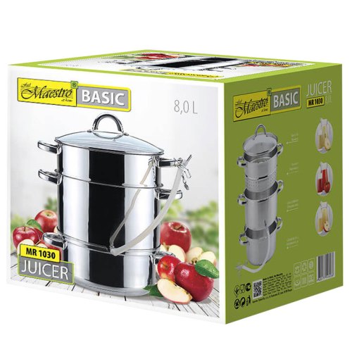 Соковарка Maestro MR-1030, 8л, ємність для збору соку 2.5л, об'єм нижньої кастрюлі 4.5л