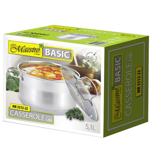 Каструля з кришкою Maestro MR-3512-22, діаметр 22см, 5.1л
