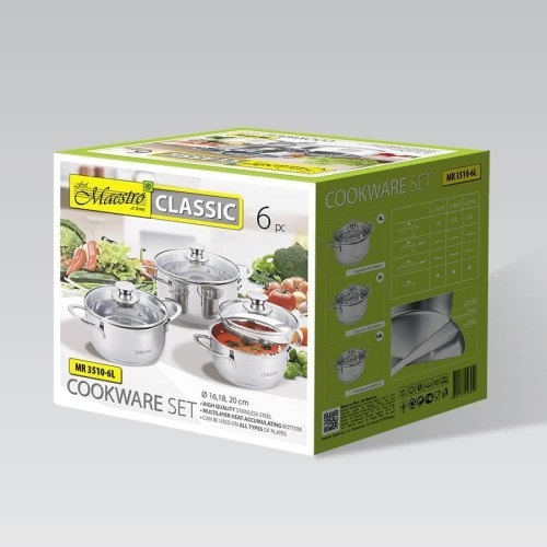 Набір каструль з кришкою Maestro MR-3510-6L, 3 каструлі, 3 кришки, 1.6/2/3л