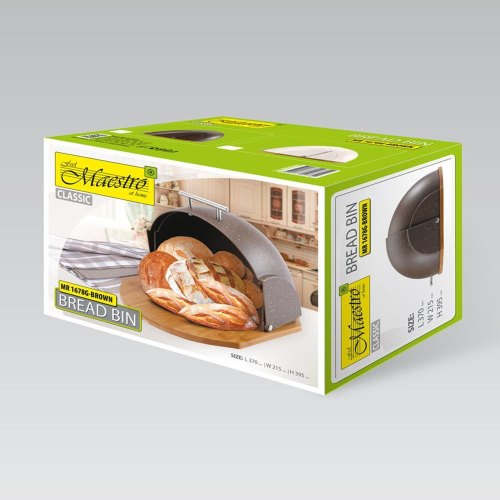 Хлібниця Maestro MR-1678G-Brown, дерев'яна основа, темно-коричнева