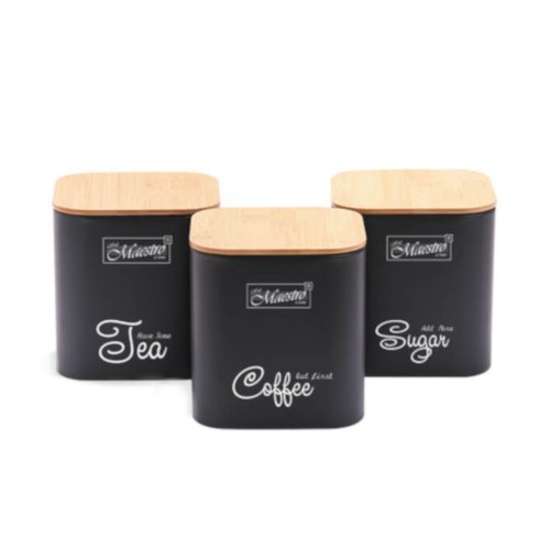 Набір ємностей Maestro MR-1775-3S-Black, для чаю/кави/цукру, метал/бамбук