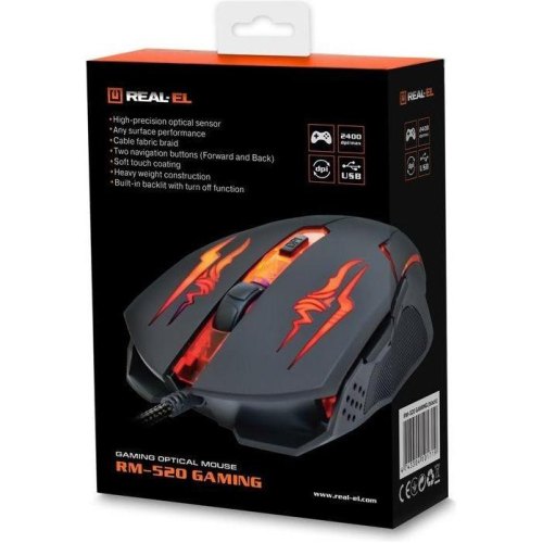 Миша дротова, ігрова REAL-EL RM-520 Gaming Black (EL123200020)