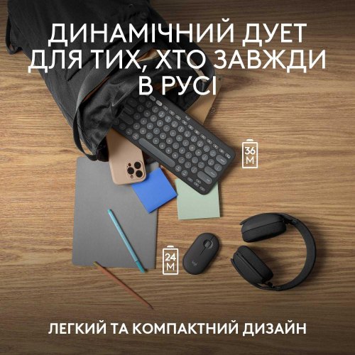 Комплект бездротовий (клавіатура, миша) Logitech Pebble 2 Combo for Mac Graphite (920-012244)