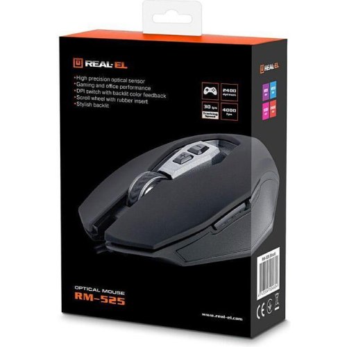 Миша дротова, ігрова REAL-EL RM-525 Black (EL123200029)