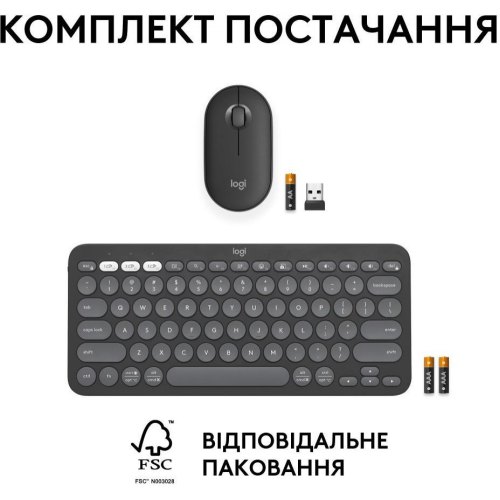 Комплект бездротовий (клавіатура, миша) Logitech Pebble 2 Combo Graphite (920-012239)