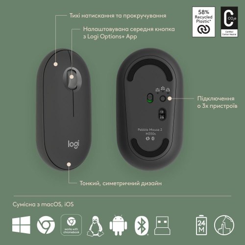 Комплект бездротовий (клавіатура, миша) Logitech Pebble 2 Combo Graphite (920-012239)