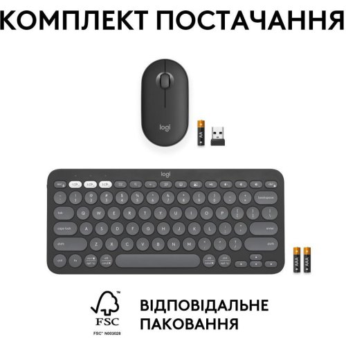 Комплект бездротовий (клавіатура, миша) Logitech Pebble 2 Combo Graphite (920-012239)