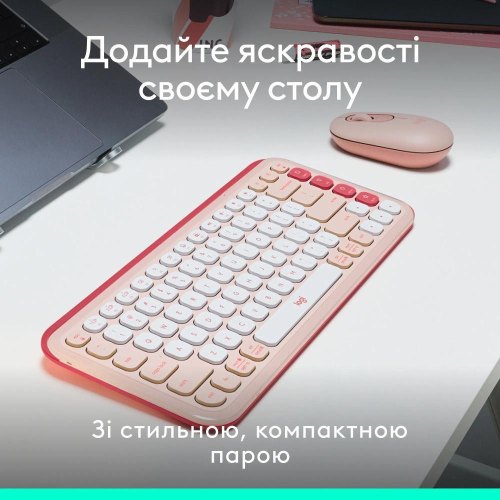 Комплект бездротовий (клавіатура, миша) Logitech Pop Icon Combo Rose (920-013142)