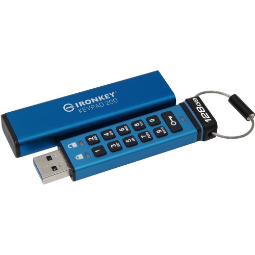 USB флеш Kingston IronKey Keypad 200, 128GB, USB3.2 Type-A, Blue (IKKP200/128GB)