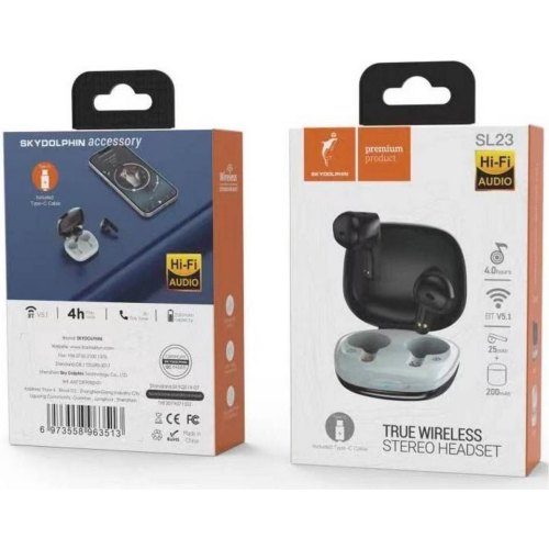 Навушники бездротові TWS SkyDolphin SL23 Black (SDBTE-000182)
